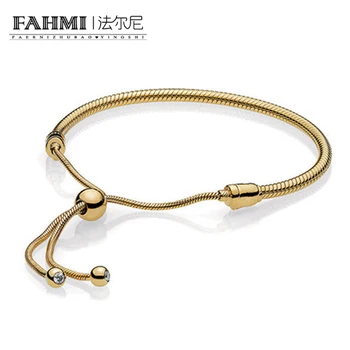 

FAHMI 100% 925 sterling silver 1:1 original authentic 18K gold charm basic sliding bracelet suitable DIY beaded women jewelry