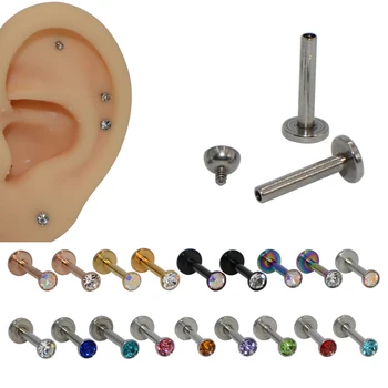 

1PC 316L Surgical Steel Internally threaded CZ Gem Labret COLORFUL Ear Cartilage Tragus Lip Ring Earring Percing Jewelry 16g