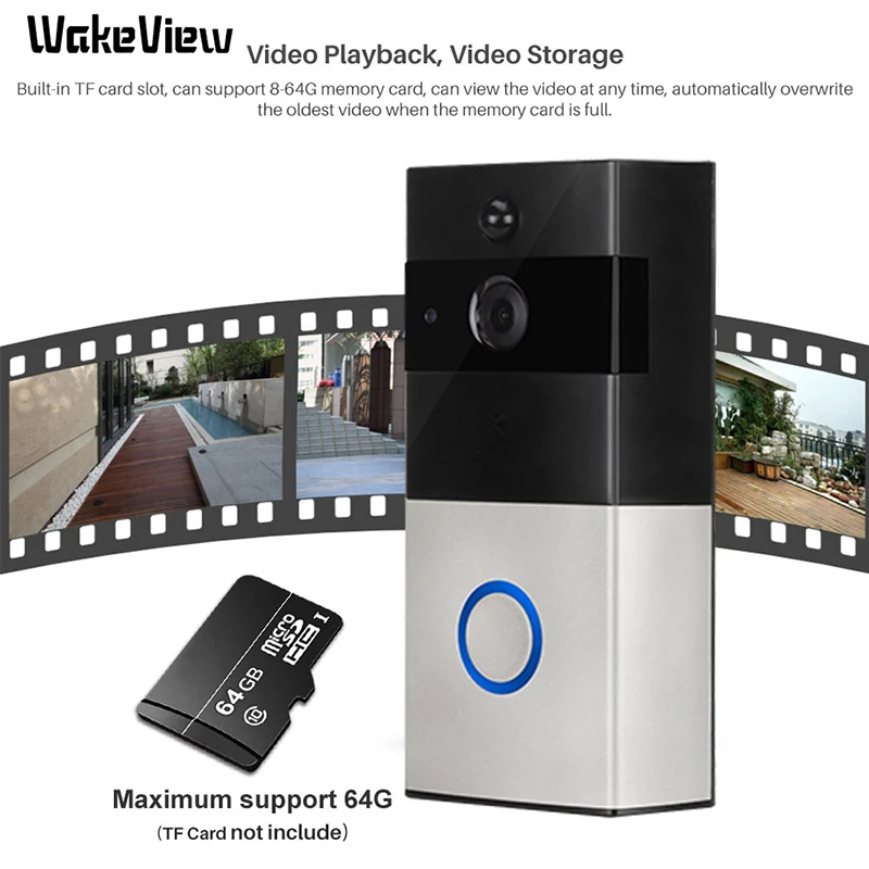 WakeView Video Doorbell Smart Wireless Intercom door phone Visual Recording Home Monitor IR Night Vision WiFi Security Door Bell