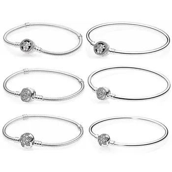 

Original Crystal Snowflake Poetic Blooms Clasp Snake Chain Bracelet Fit Pandora Bangle 925 Sterling Silver Charm Jewelry