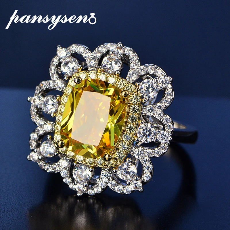 PANSYSEN NEW Fashion Real 925 Sterling Silver Jewelry Citrine Gemstone Rings For Women Wedding Engagement Fine Jewelry Ring PANSYSEN NEW Fashion Real 925 Sterling Silver Jewelry Citrine Gemstone Rings For Women Wedding Engagement Fine Jewelry Ring