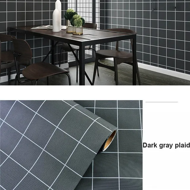 Bathroom Waterproof Mosaic Wall Stickers Kitchen Oil Proof Decoration Wallpaper Bath Toilets Self Adhesive Tiles Decorative Film Dark gray grid