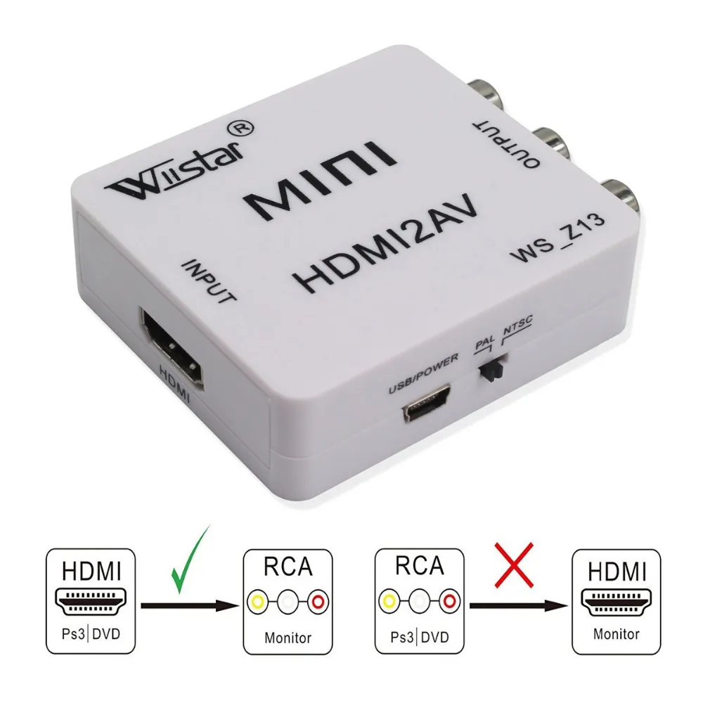 MINI HDMI to 3RCA CVBS Composite Video AV Converter Adapter TV VHS VCR DVD (white) | Электроника