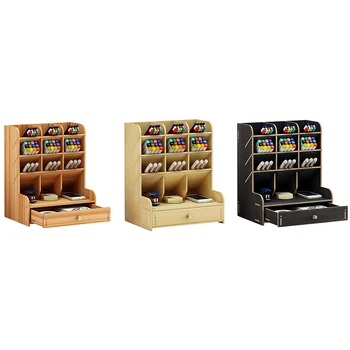 

Drop shipping Wood Color Multi-Function Wood Desktop Stand Holder Cosmetic Brush Storage Box for Pen Cosmetic Brush Jewelry