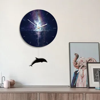 

Fashion Wall Clock 3D Large Starry Sky Hanging Clocks Removable Glow Childish Night Light household Room Creative Decoration