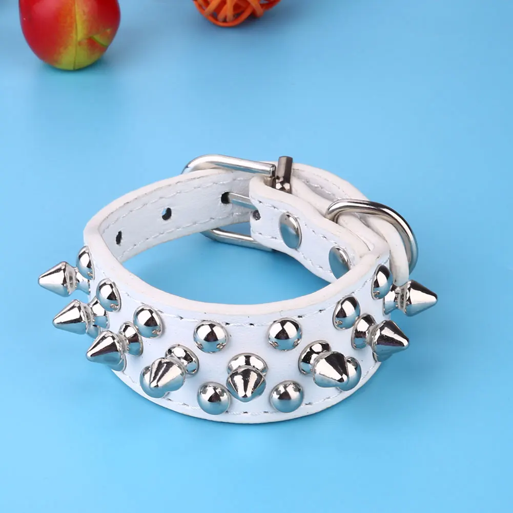 Полиуретановый ошейник для собак, ошейник с шипами и заклепками в стиле панк, собачья цепь с круглым гвоздем - Цвет: White