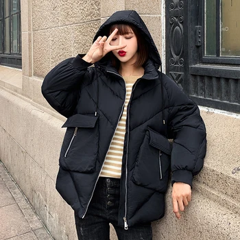 

2020 new arrival Korean Style Winter Jacket Women Stand Collar Solid Female Down Coat Loose Oversized Womens Short Parka coat 14
