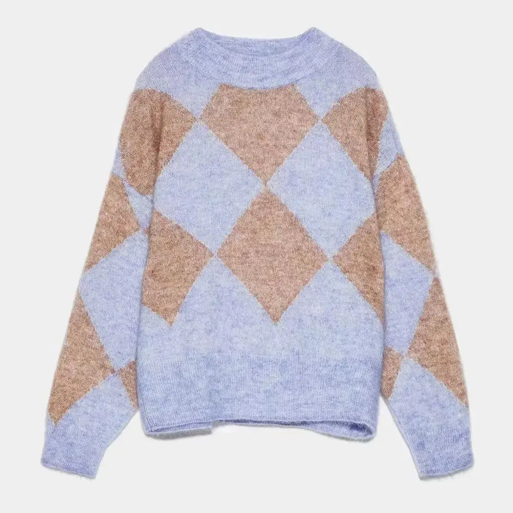 light blue ZA зимний теплый топ, Свободный вязаный толстый мохеровый свитер, Женский пуловер, Повседневный пуловер, женский джемпер - Цвет: light blue