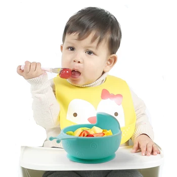 

1set Baby Silicone Bowl Feeding Set Kids Dishes Spoon Waterproof Spill-Proof Suction Rotating Bowl Tableware Silicone Plate Dish