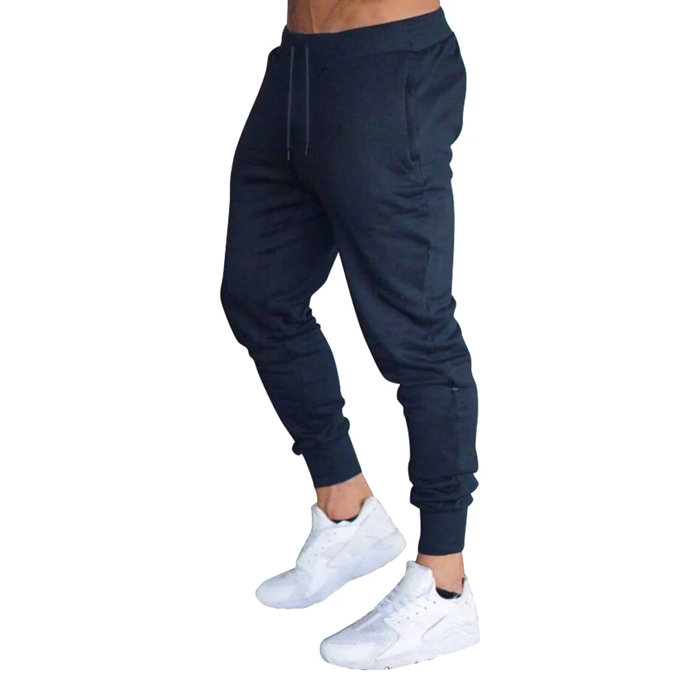 Горячая Мода для мужчин Slim Fit сплошной цвет брюки Drawstring повседневные для бега спорт O66