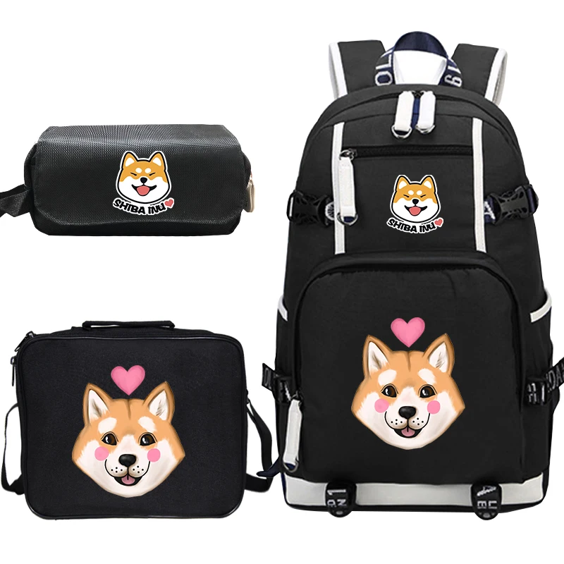 

Shiba Inu Women Mens Backpack Sets for Teenage Girls Boys School Bags Laptop Travel Bagpack with Pen Bag and Lunch Bags Unisex