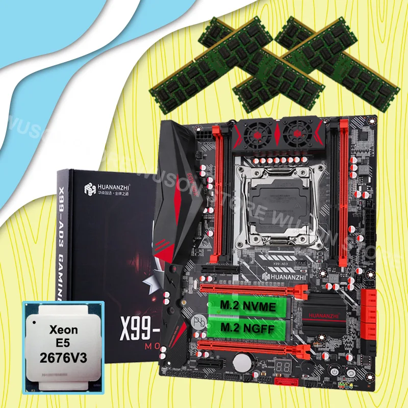 Материнская плата HUANANZHI X99 LGA2011 3 с двумя слотами M.2 CPU Xeon E5 2676 V3 RAM 64G(4*16G) 1866 RECC лучшая