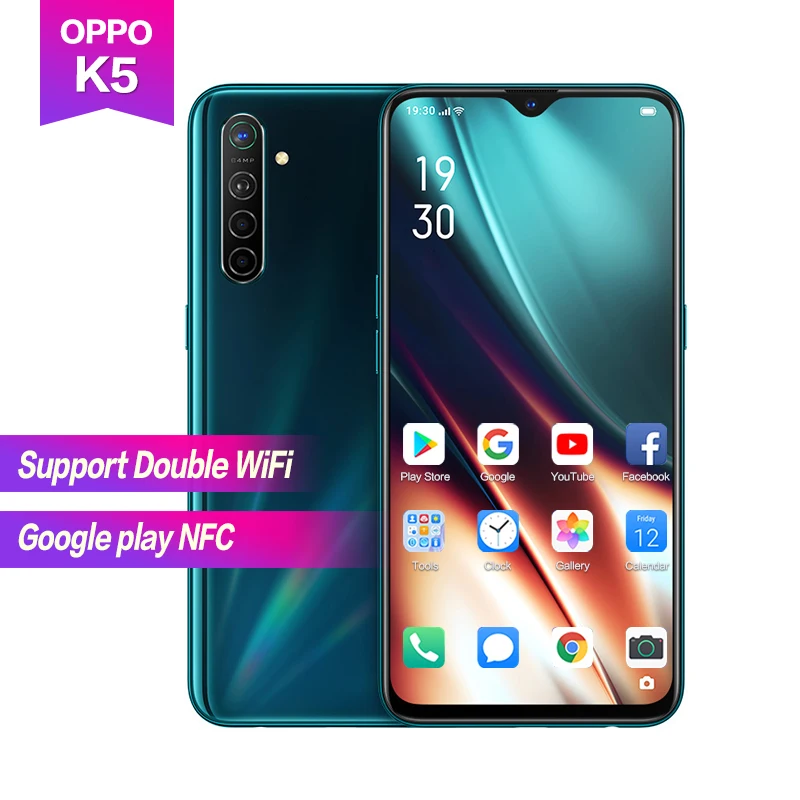 

OPPO K5 6.4"OLED Qualcomm730G Double WiFi Support NFC Google Play Super VOOC 2340*1080 4000mAh 5cameras 64MP Face+Fingerprint ID