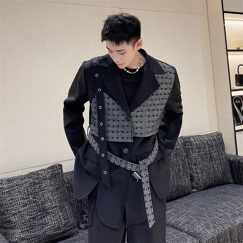 

2022 Men's Suit Coat Spring utumn New Yamamoto Style Niche Design Splicing Color False Two Design Leisure Loose Large Size Coat