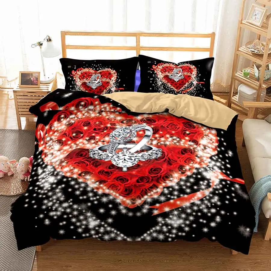 

WOSTAR floral bedding set duvet cover and pillowcase Red rose love heart Home textile king size bedding set queen comforter sets