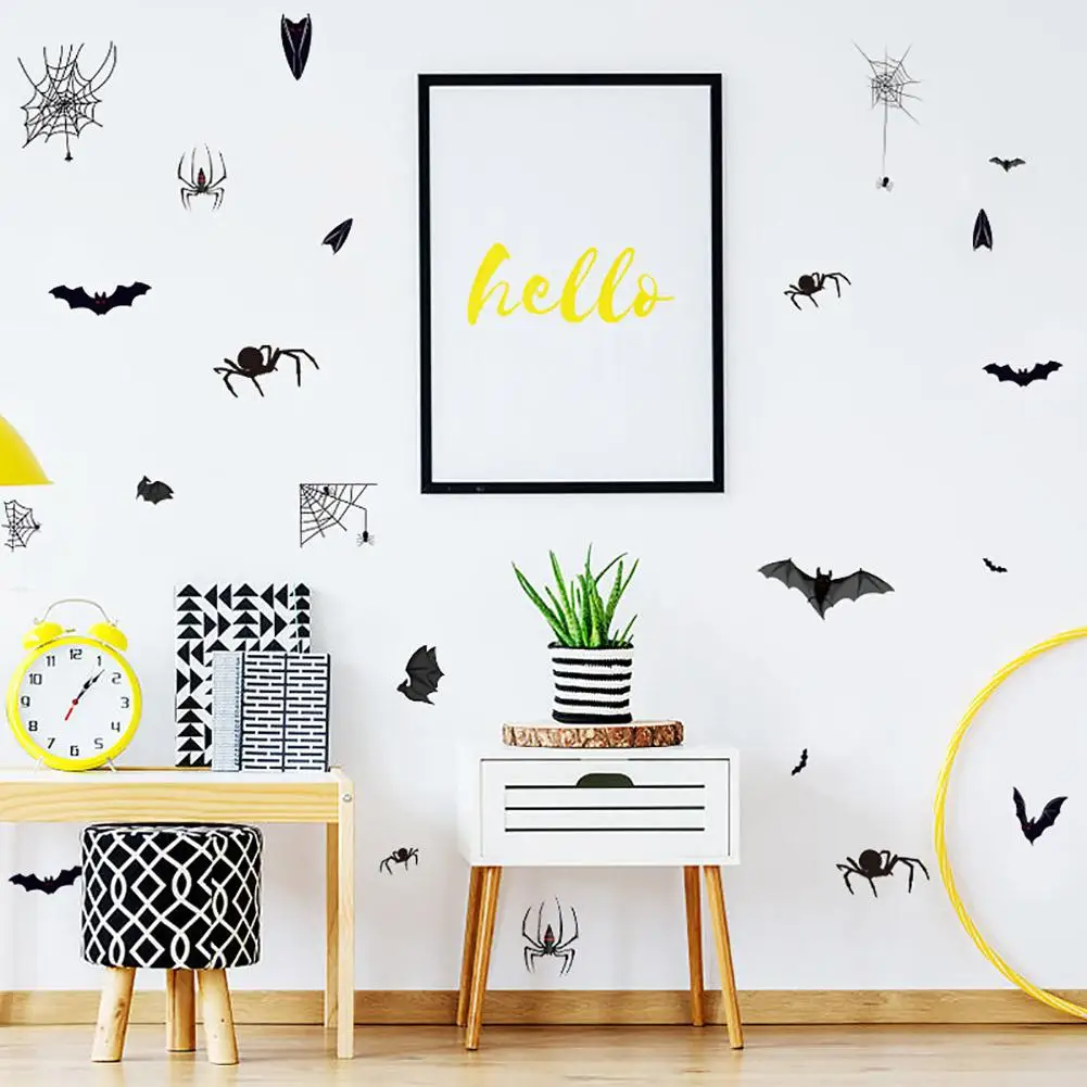 Горячая Хэллоуин паук летучая мышь узор Электростатическая пленка наклейки на
