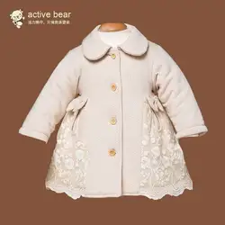 Натуральный окрашенный хлопок, детское хлопковое пальто для девочек, зимняя детская стеганая теплая однобортная кружевная универсальная