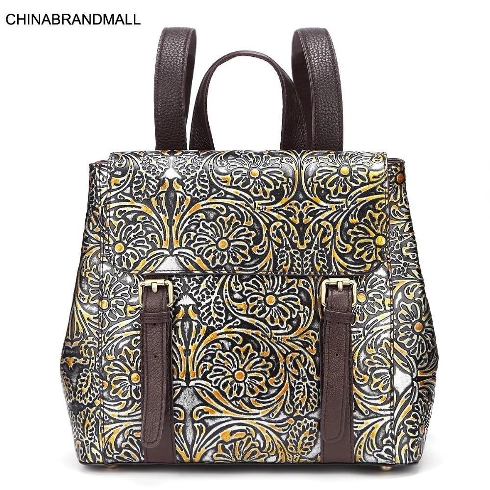 

Fashion new style genuine leather geometric teenager school bag