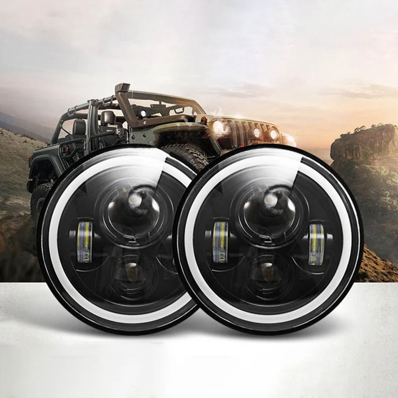 

Lcyonger 1Pcs Car Round LED Headlight Modified Off-road Head Angle Eyes Daytime Running Light for Wrangler JK Motor Accessories