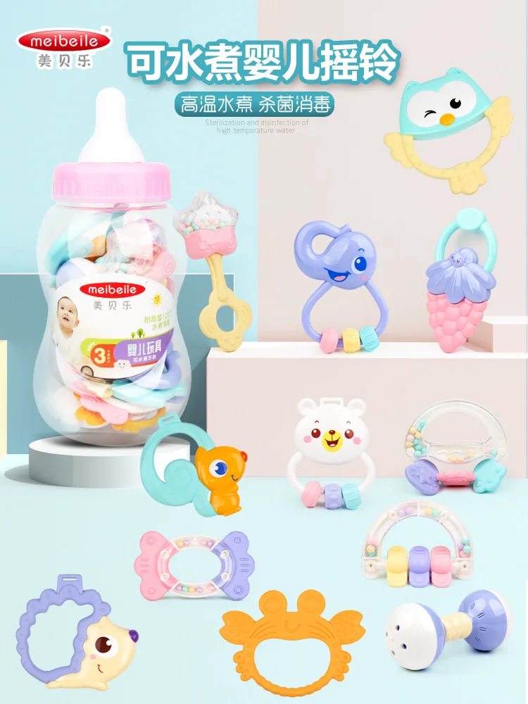 

Meibeile New Products-Boiled Water Baby Teether Rattle Toy 0-3-Year-Old 12 Shuttlecocks in Each Box Feeding Bottle Storage Packa