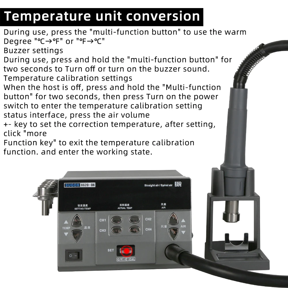 US $194.98 SUGON 8620DX 1000W Hot Air Rework Station Microcomputer Temperature Control BGA Rework Station Curved Nozzle Welding Repair