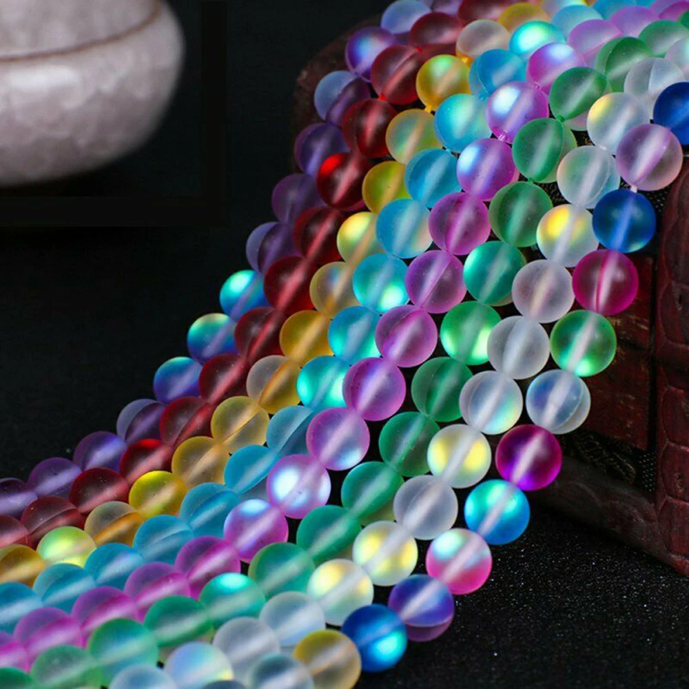 

6mm Mystic Aura Quartz Stone Loose Light Beads Holographic Matte DIY Long Bracelets Short Necklace For Women Accessories 2019