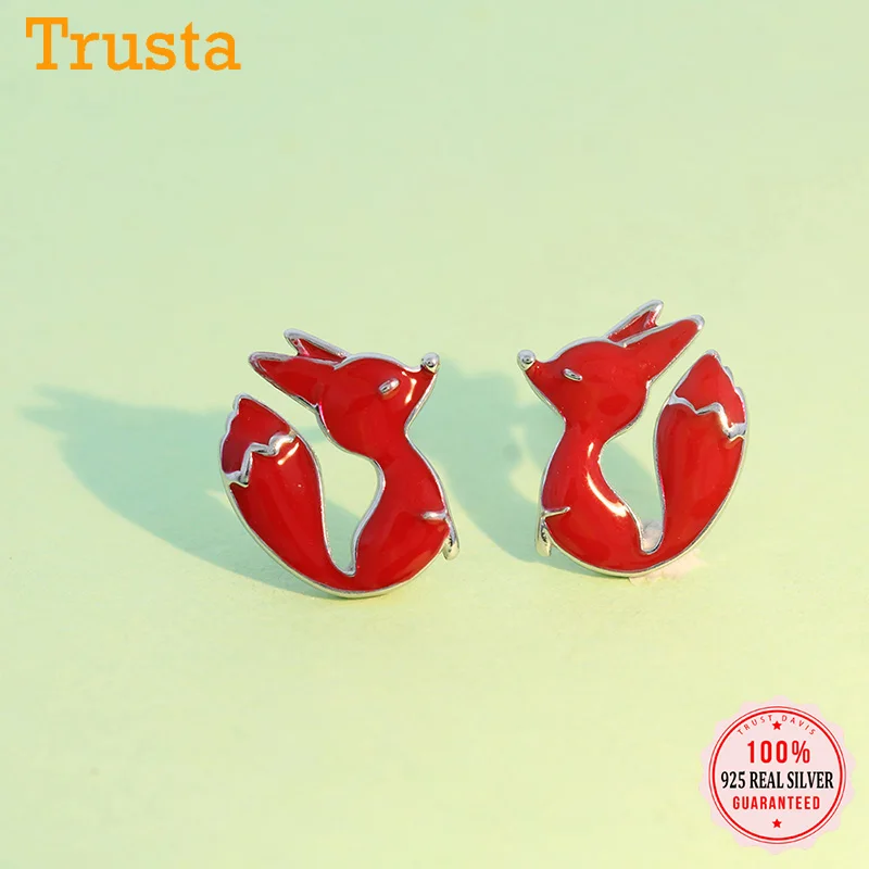 Trustdave Настоящее серебро 925 пробы модные милые животные красный серьги-гвоздики в