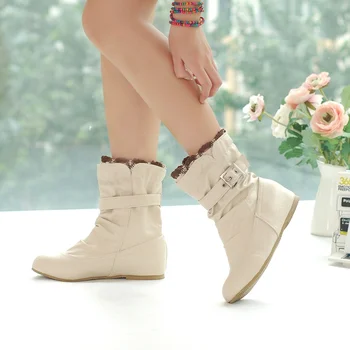 

2019 new Women Boots Fashion Autumn Sweet Shoes Woman PU Leather Casual Buckle Lace Vintage Ankle Boots woman size 34-44 ghj58
