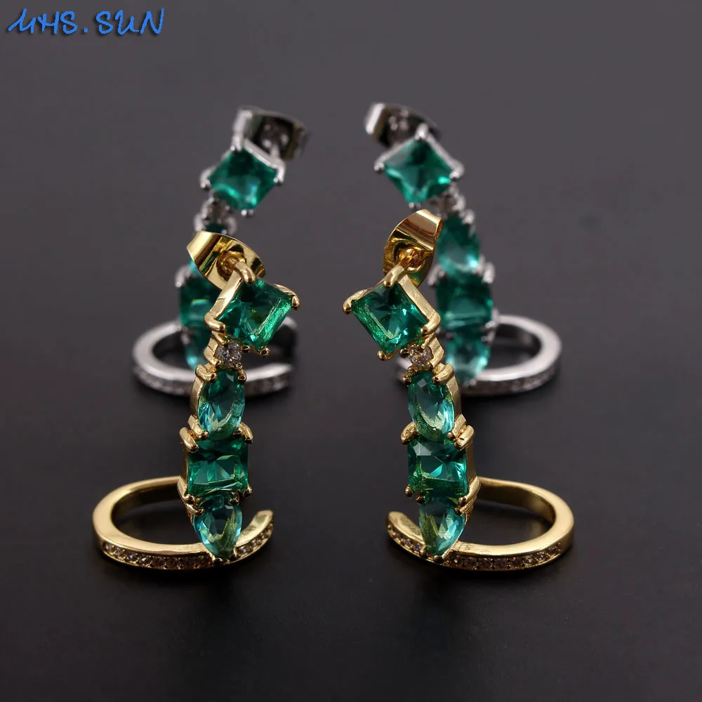 MHS. SUN, Южно-американский стиль, женские серьги-гвоздики с цирконием AAA, золото/серебро, винтажные CZ ювелирные изделия, вечерние серьги, подарок на свадьбу, 1 пара
