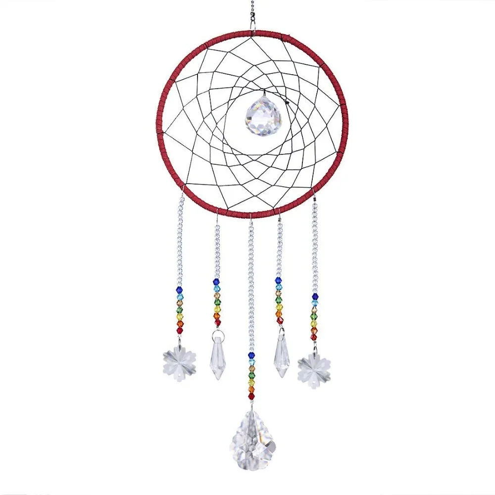 H& D чакра Ловец снов с хрустальной люстра капельные призмы Suncatcher Ручной Работы Радуга окно висячие орнамент домашний Декор подарок