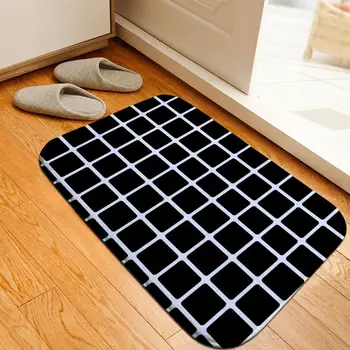 

Home Textile Black Lattice Bathroom Mat Bedside Rug Soft Flannel Floor Mat Anti-skid Kitchen Rugs Carpet Balcony Doormat