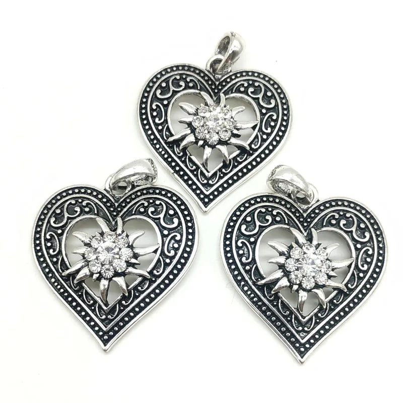 3pc/lot 47*38mm Bohemia Flower Pendant Hollow Carved Tibetan Silver Charm Multicolor Heart Edelweiss Jewelry Making | Украшения и
