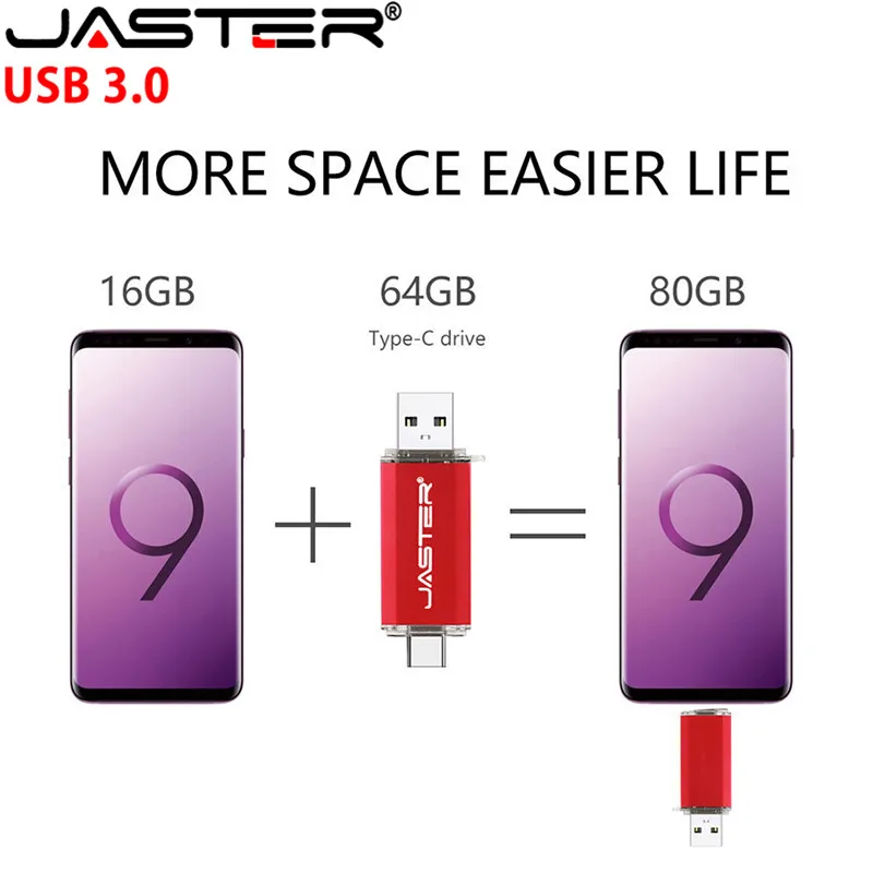 JASTER 2 in 1 USB Flash Drive USB 3 0 OTG Type C Micro USB 128GB 5
