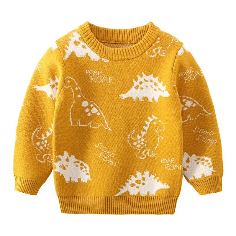 

Boys Round Collar Cartoon Dinosaur Pattern Knitted Sweater Fall Winter Children Pullovers Baby Kids Casual Knitwear Clothes B315