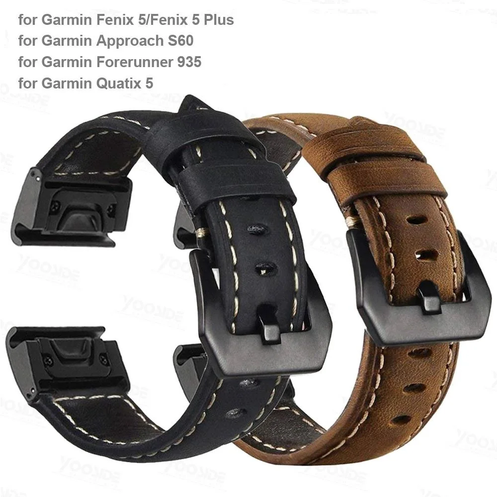 

22mm Genuine Leather Quick Fit Replacement Watch Band Strap with for Garmin Fenix 5/ 5 Plus/Forerunner 935/Approach S60/Quatix 5