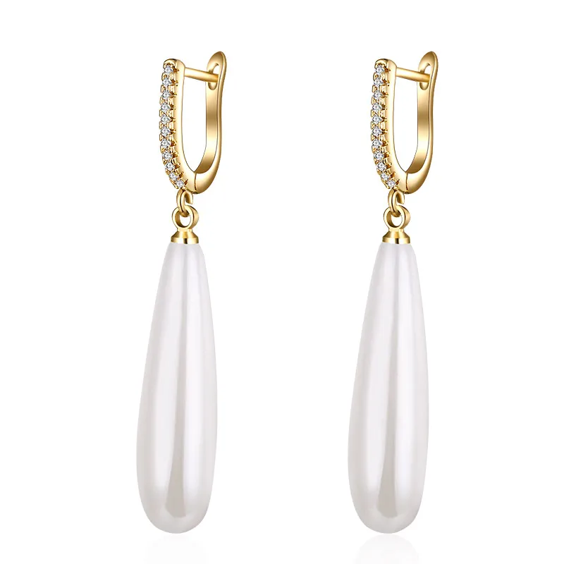 gold white MAIKALE, роскошные черные, красные, золотые, серебряные жемчужные серьги для женщин, циркониевые длинные висячие серьги, ювелирные изделия для свадебной вечеринки, модные подарки - Окраска металла: gold white