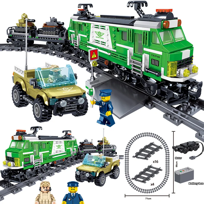 

890pcs Technic Battery Powered Electric Legoinglys City Equipment Carry Train Rail Building Blocks Brick Gift Toy For Children