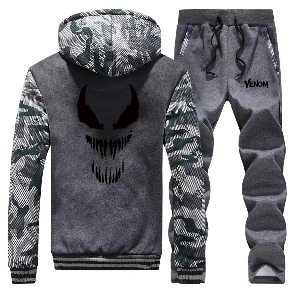 Buy Venom Mens Camouflage Jacket+Pants 2 piece Sets Winter Man Sweatshirts Warm Suit Fashion Brand Tracksuit Men Hoodies Trousers