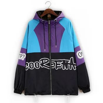 

Women Autumn Winter Jacket Funny Cartoon Clown Print Windbreaker Hooded Zipper Pockets Hip Hop Streetwear Oversize Punk Coat