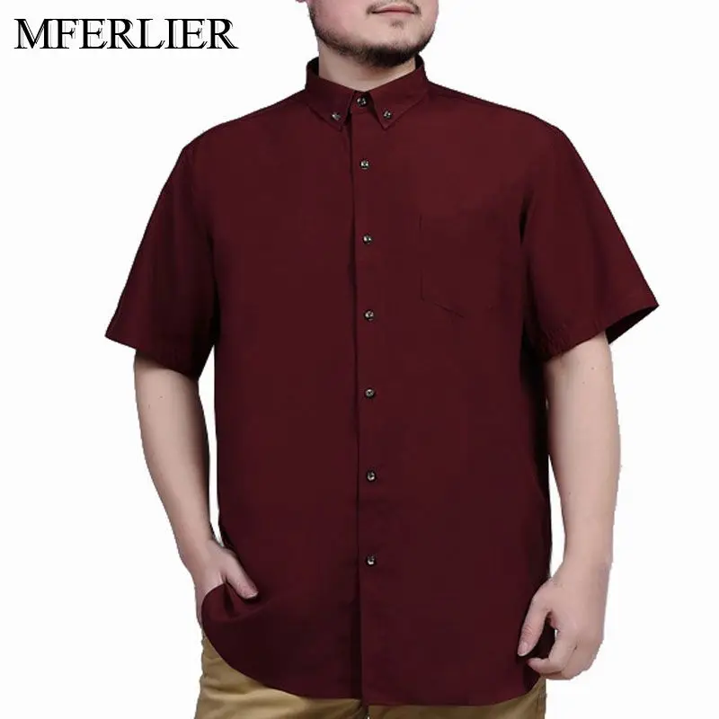 MFERLIER, летние мужские рубашки, 5XL, 6XL, 7XL, 8XL, 9XL, большой размер, короткий рукав, обхват груди 150 см, плюс размер, мужские рубашки, 5 цветов - Цвет: wine red