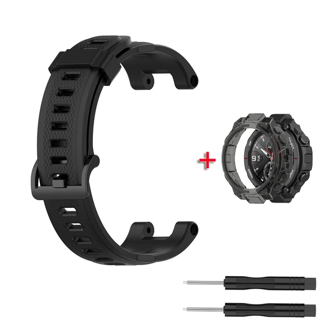 Replacement Strap For Huami Amazfit T rex Strap Silicone Watchband For Amazfit T-Rex/T-Rex Pro Strap With Black Protector Case Black with case