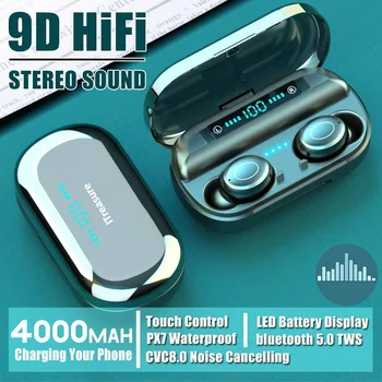 

V9 TWS Wireless bluetooth 5.0 Earphone 4000mAh LED Battery Display Touch Control IPX7 Waterproof 9D Surround Sound Headphones
