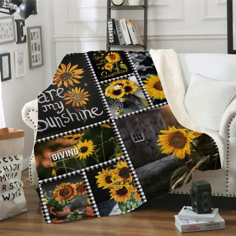 Warm Throw Blanket Cute Sunflowers Printed Throw Blanket Soft Plush Blanket Flannel Blankets For Home Beds Sofa