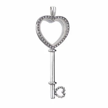 

New 925 Sterling Silver Bead Charm Sparkling Floating Lockets Heart Key Necklace Pendant Fit Bracelet Diy Jewelry