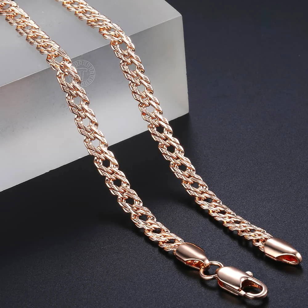 Necklace for Women Cuban Link Chain 585 Rose Gold Color