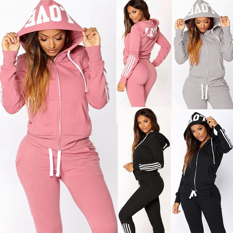 

2020 Casual Ladies Sportswear 2-Piece Hoodie Pants Sportswear Women's Sports Shirt Zipper Conjunto Feminino Ropa Mujer S-2XL