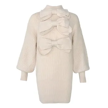 

Spring New Big Bow Mohair Sweater Female Mid-length Temperament Autumn And Winter Dress