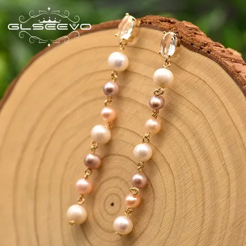 

GLSEEVO High Quality Fresh Water Pearl Long Minimalist Earrings For Women Girl Birthday Party Original Design Jewellery GE0839