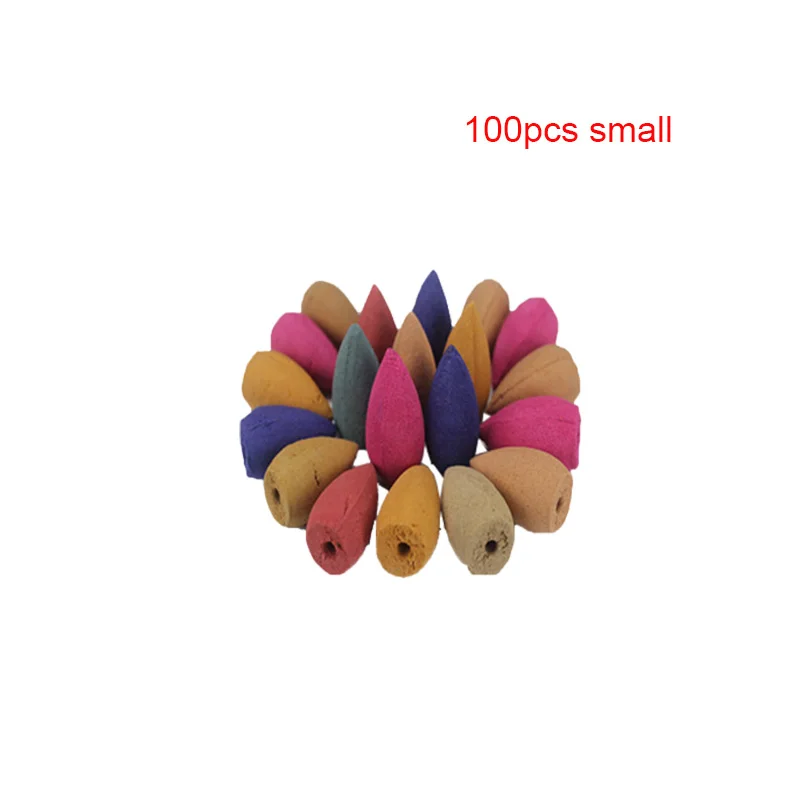 100pcs small cones Керамическая горелка для благовоний с обратным потоком, держатель для рук монаха Будды, большая башня, курильница, конусы для благовоний, дым, дропшиппинг - Цвет: 100pcs small cones