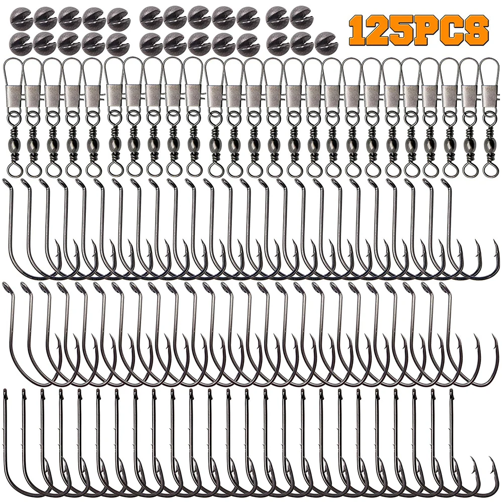 

125Pcs Fishing Tool With Fishing Snap Swivels Baitholder Octopus Catfish Hooks Sinkers Terminal Tackle Accessories